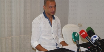 El jugador melillense, en la rueda de prensa de despedida.