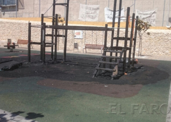 Estado en el que ha quedado el parque infantil en el barrio monte María Cristina.