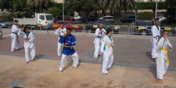 Uno de los participantes representando una técnica de kata.