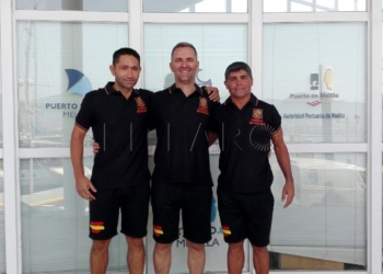 Óscar Moya, Javier Orta y José Carlos, antes de partir de nuestra ciudad hasta tierras gallegas.