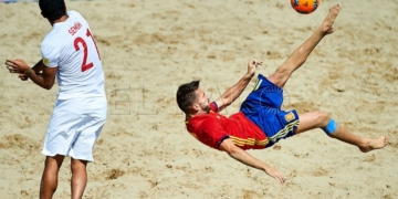 Imagen del partido disputado ayer por los españoles.