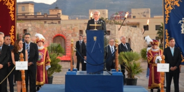 El presidente de la Ciudad, Juan José Imbroda, durante su discurso por el Día de Melilla.