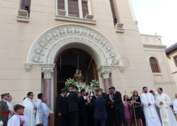 La Virgen de la Victoria saliendo del Sagrado Corazón en la procesión del pasado 8 de este mes.