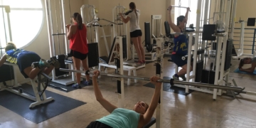 Las jugadoras melillenses han tenido sesiones de trabajo en la sala de musculación del pabellón Javier Imbroda durante esta pretemporada.