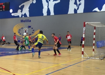 Los melillenses en su anterior partido como local que fue ante el Infantes FS.