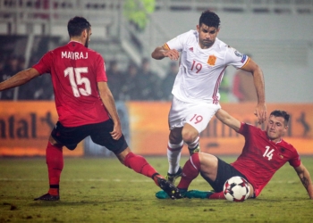 El delantero Diego Costa fue uno de los goleadores en tierras albanesas.