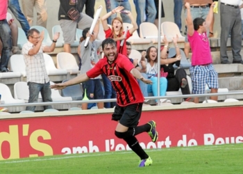 Imagen de la celebración de uno de los goles del nuevo fichaje azulino.