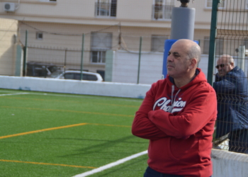 Karim Mohatar, durante el último partido del equipo melillense disputado en La Espiguera frente al Real Jaén.