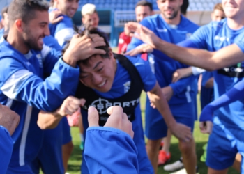 Jugadores azulinos, en la sesión de entrenamiento.