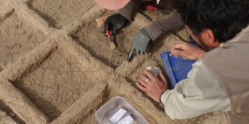 GRA134. EL CAIRO, 03/05/2017.- Fotografía facilitada por el Ministerio de Antigüedades egipcio. Un equipo arqueológico español ha descubierto en el sur de Egipto un jardín funerario de hace casi 4.000 años perteneciente al Imperio Medio (1.980-1790 a.C.). Cerca de la ciudad de Luxor, en la zona de Dra Abu al Naga, los arqueólogos desenterraron un jardín funerario localizado en un patio, que mide 3 metros y se divide en cuadrados de unos 30 centímetros. EFE/ ***SÓLO USO EDITORIAL***