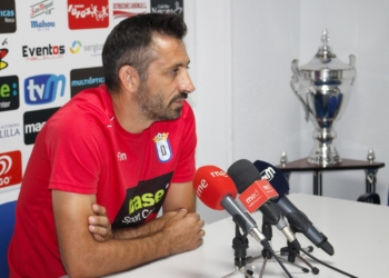 Manolo Herrero, durante la rueda de prensa previa al partido de mañana domingo frente al CD Badajoz.
