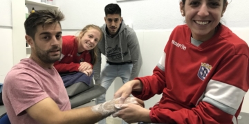Las físios del club melillense, en su último día de trabajo