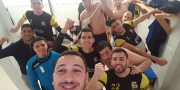 Los jugadores del conjunto melillense se mostraban así de contentos al final del encuentro