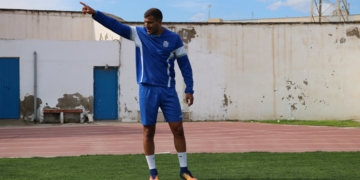 El delantero centro Yacine, en el entrenamiento celebrado ayer