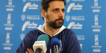 Alejandro Alcoba, durante su comparecencia ante los medios de comunicación en la previa del partido frente al Actel Força Lleida