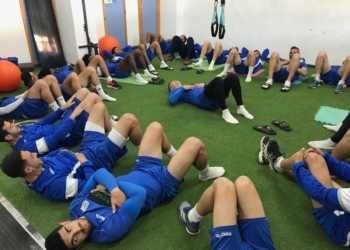 Jugadores de la primera plantilla unionista, en sus entrenamientos diarios.