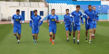 Jugadores de la primera plantilla unionista, en su trabajo de ayer.