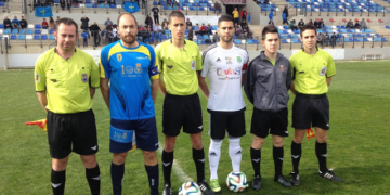 Trío arbitral que estará este fin de semana en el estadio municipal Álvarez Claro.
