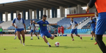 Los jugadores azulinos se ejercitaron ayer, tras el regreso de tierras antequeranas