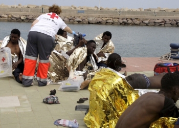 Imagen de archivo de unos migrantes llegados a Melilla