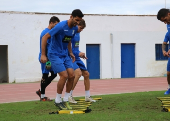 La plantilla azulino durante el trabajo de este pasado lunes.