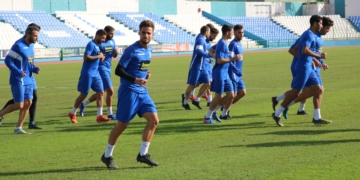 Jugadores de la UD Melilla en la sesión de trabajo de este pasado lunes.