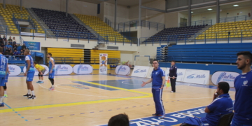 David Sánchez, entrenador del cuadro melillense, en uno de los partidos de la presente temporada.