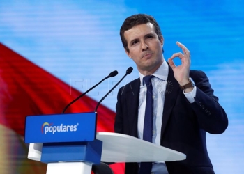 GRAF1722. MADRID, 20/01/2019.- El presidente del PP, Pablo Casado. interviene en la clausura de la Convención Nacional del Partido Popular que se ha celebrado desde el viernes el Recinto Ferial IFEMA de Madrid. EFE/Chema Moya