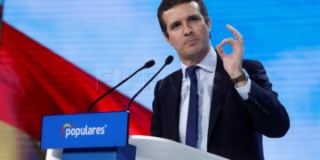 GRAF1722. MADRID, 20/01/2019.- El presidente del PP, Pablo Casado. interviene en la clausura de la Convención Nacional del Partido Popular que se ha celebrado desde el viernes el Recinto Ferial IFEMA de Madrid. EFE/Chema Moya