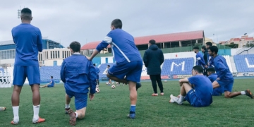 Jugadores melillenses, en una de las sesiones de esta semana.