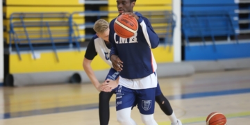 Caleb Agada, en el entrenamiento de ayer.