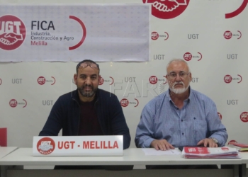 Abderramán El Fahsi, secretario general de FICA UGT Melilla, y Jesús Ordóñez Gámez, secretario de Acción Sindical Estatal.