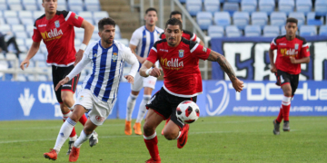 Jugada del partido de la primera vuelta entre onubenses y melillenses.