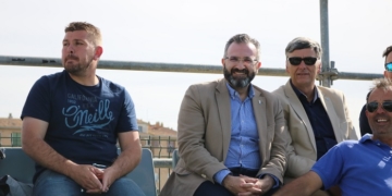 El presidente azulino, en uno de los desplazamientos realizados esta temporada con el equipo.