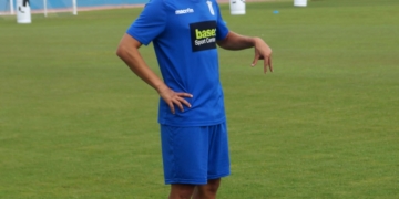 El jugador canterano, en la sesión de entrenamiento de la jornada de ayer.