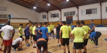 Jugadores melillenses, en una de las sesiones de entrenamientos de esta primera semana.