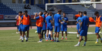Primera plantilla de la UD Melilla en una de las sesiones de entrenamientos.