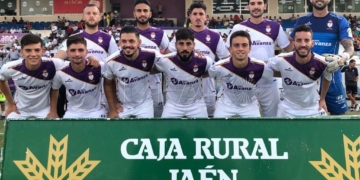 Jugadores del once inicial del Real Jaén al cual se enfrentaron los melillenses en la primera de las jornadas de competición.