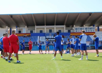 Jugadores de la escuadra unionista, en el último entrenamiento de esta semana.