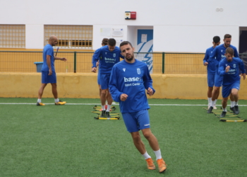 El jugador azulino, en la sesión de entrenamientos del día de ayer.