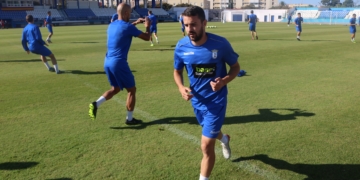Los jugadores de nuestra ciudad, en la sesión de entrenamientos del día de ayer.