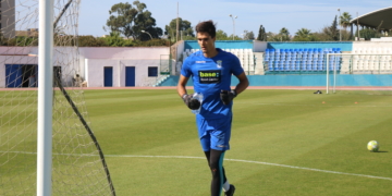 El guardameta de la UD Melilla, en una de las sesiones de entrenamientos.