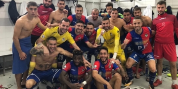 Jugadores de la escuadra del Langreo, en la celebración de un triunfo.