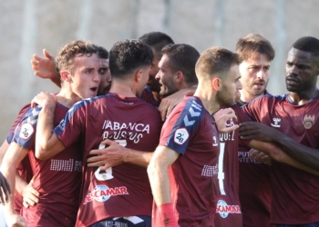 Jugadores gallegos, en la celebración de uno de sus goles en la presente temporada.