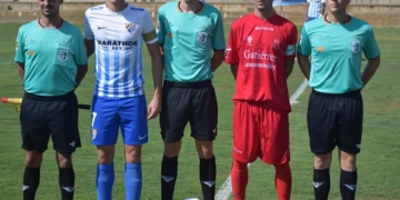 Trío arbitral que estará este domingo en el estadio municipal Álvarez Claro.