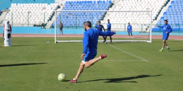 Los jugadores azulinos, en el entrenamiento celebrado en la jornada de ayer.