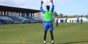 Los jugadores azulinos, en el entrenamiento celebrado en la jornada de ayer.