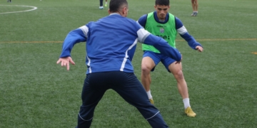 Los jugadores azulinos, en el entrenamiento celebrado en la jornada de ayer.