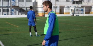 Ceberio, durante el entrenamiento de la matinal de ayer jueves en el Campo Federativo de La Espiguera.