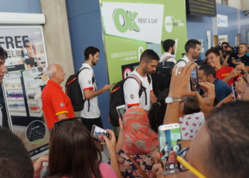 Imagen de la llegada de la Selección de España en su última visita a tierras melillenses.